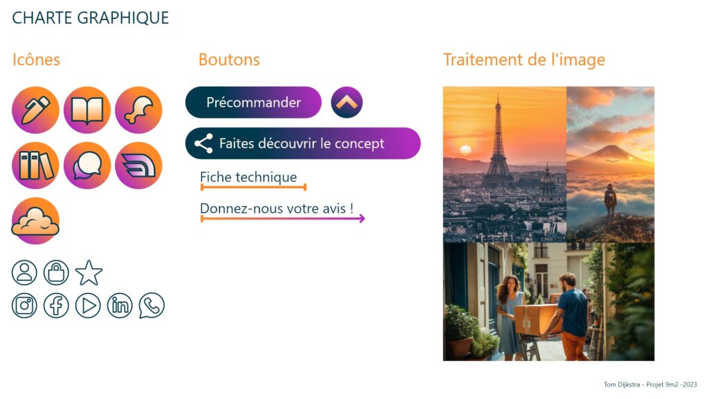 Charte graphique réalisée lors de la refonte d'un site vitrine présentant un meuble transformable. Le site devait dégager un sentiment de liberté et d'espace.