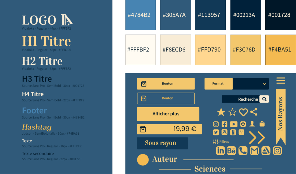 Courte charte graphique web réalisée lors de la refonte du site de la Librairie Attitude. Réalisé dans le cadre de la formation Concepteur Designer UI
